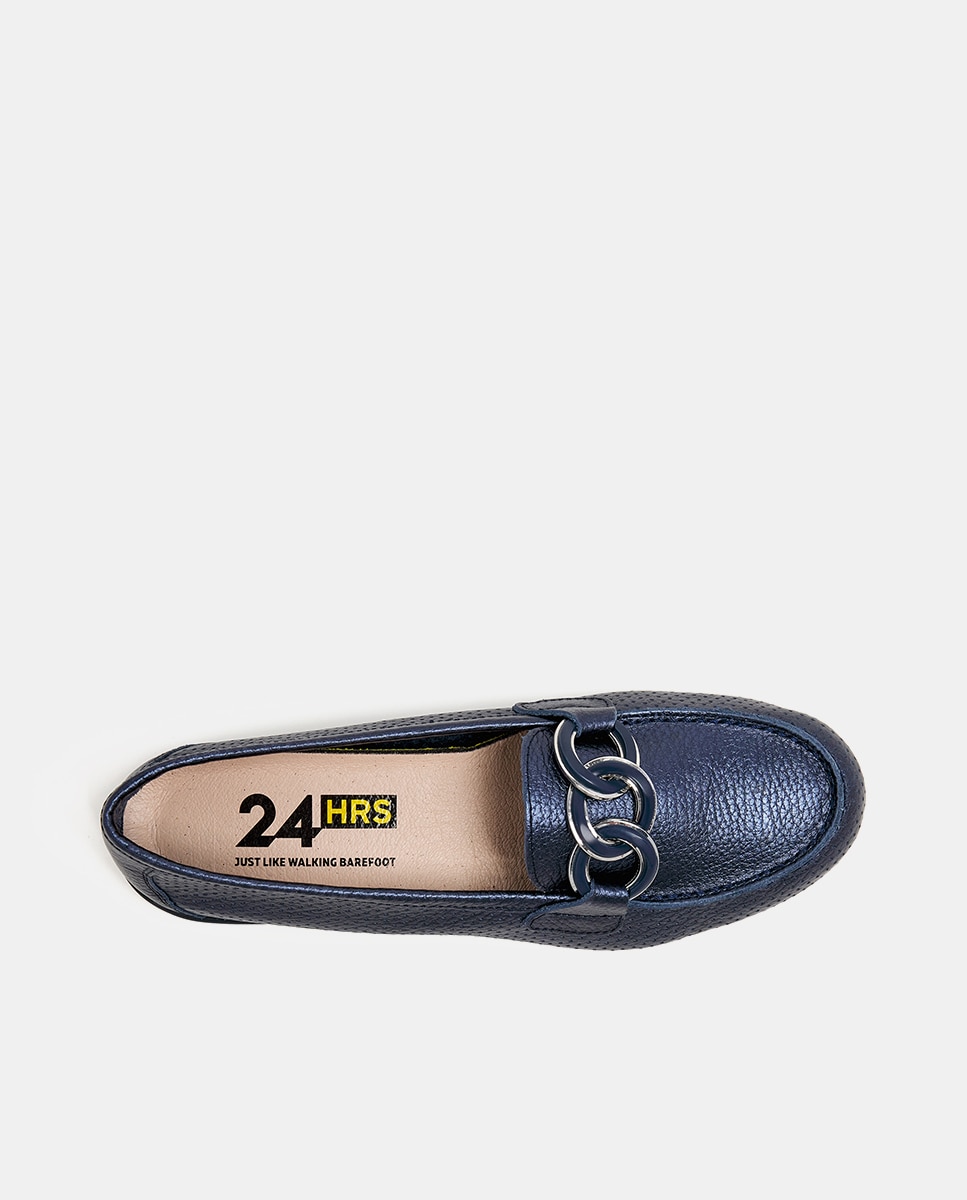 Mocasín en piel blanca con cadena de eslabones - 24HRS - Azul Azul-3