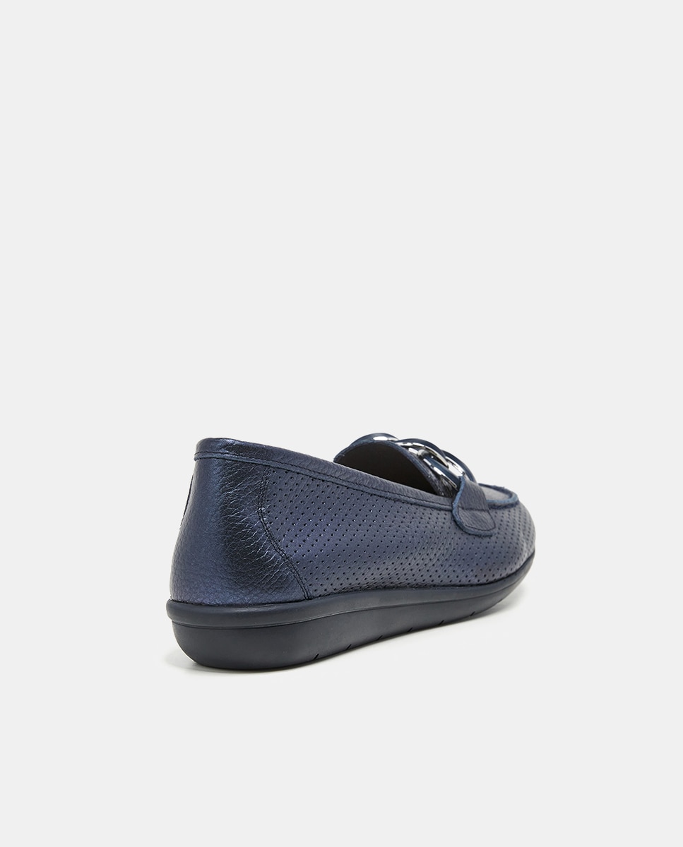 Mocasín en piel blanca con cadena de eslabones - 24HRS - Azul Azul-4