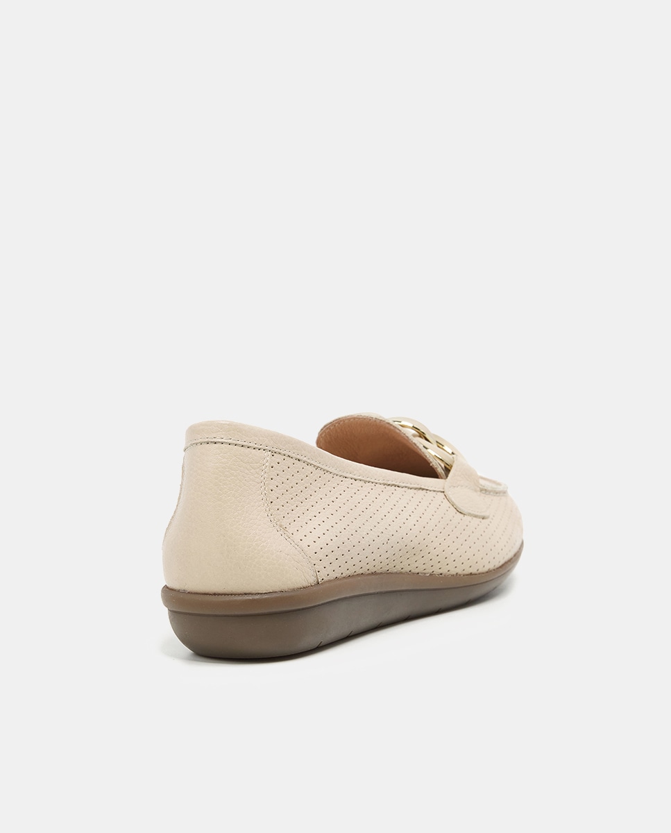 Mocassins em Pele com Corrente de Elos - Branco Natural-3