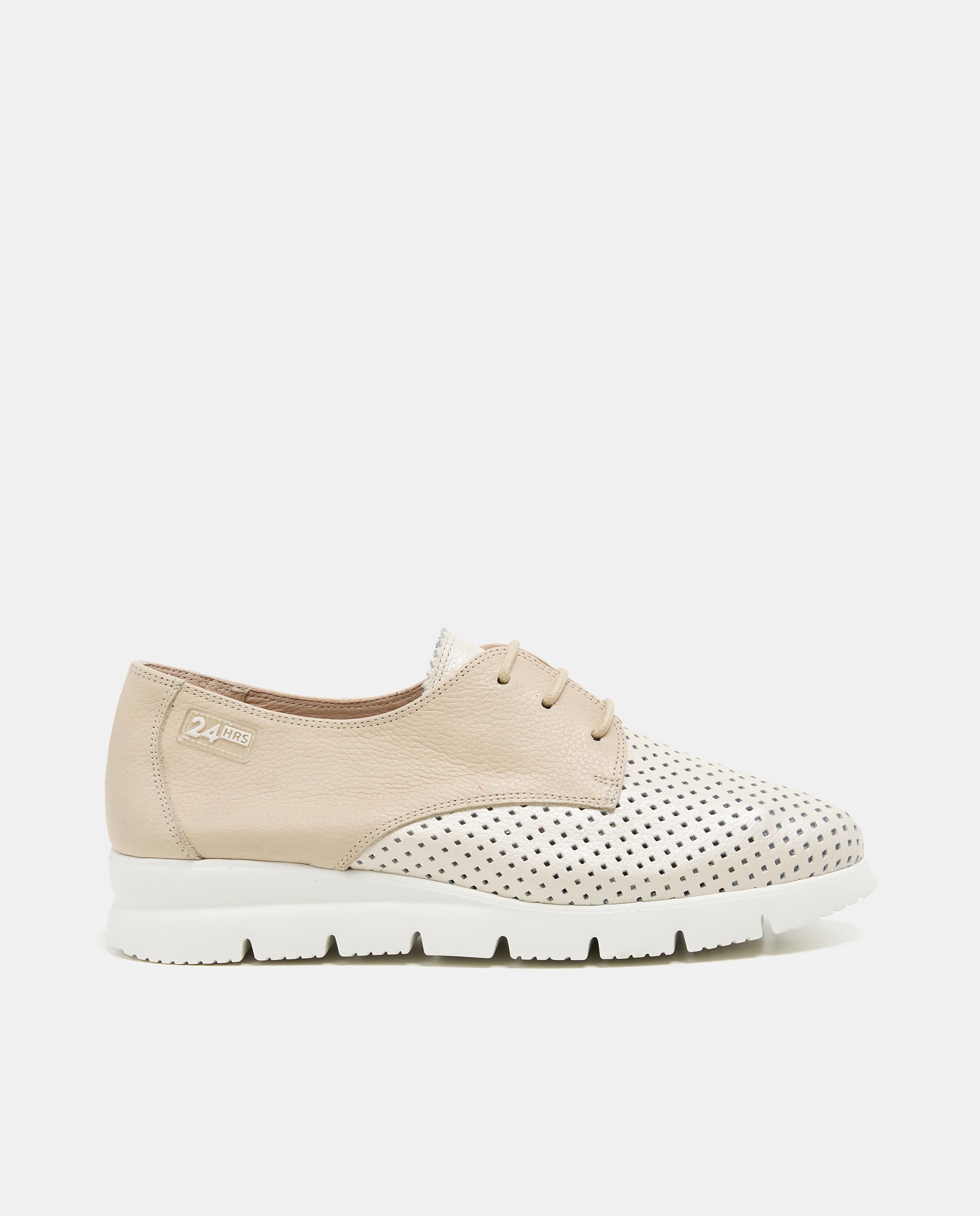 24HRS - Blucher en piel beig con calados.