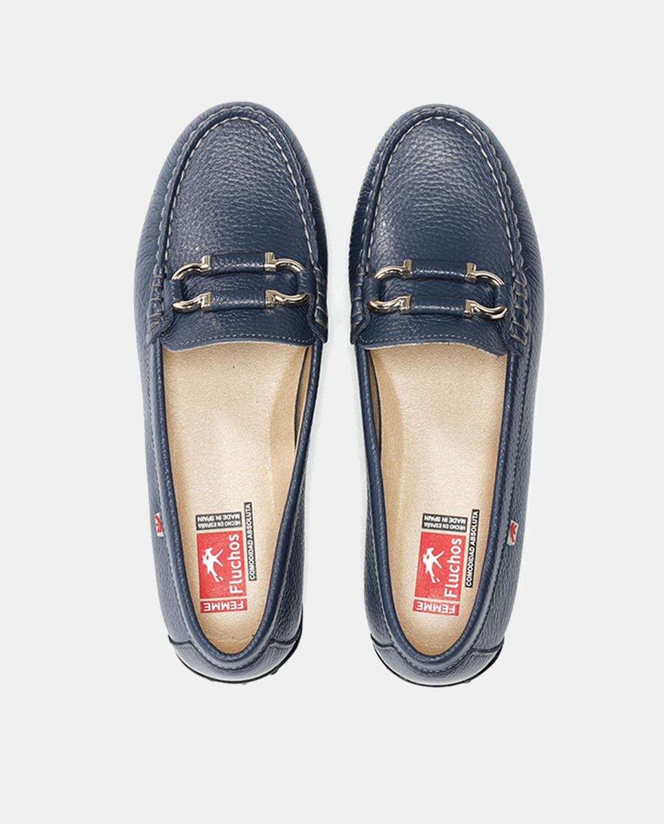 Imagen 5 de Mocasín de mujer en piel con adorno - Fluchos - Azul marino Azul marino