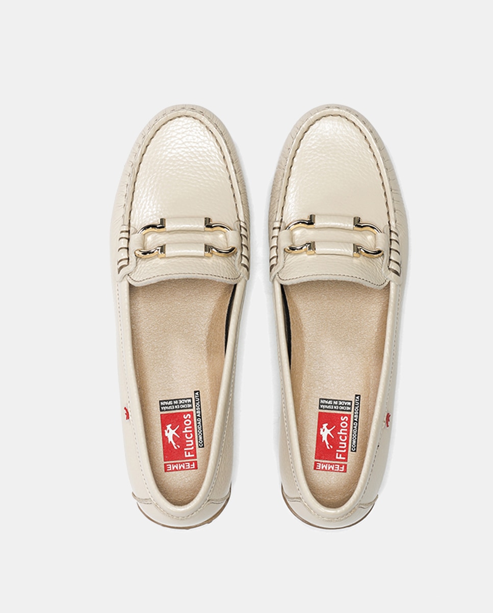 Imagen 5 de Mocasín de mujer en piel con adorno - Fluchos - Natural Natural