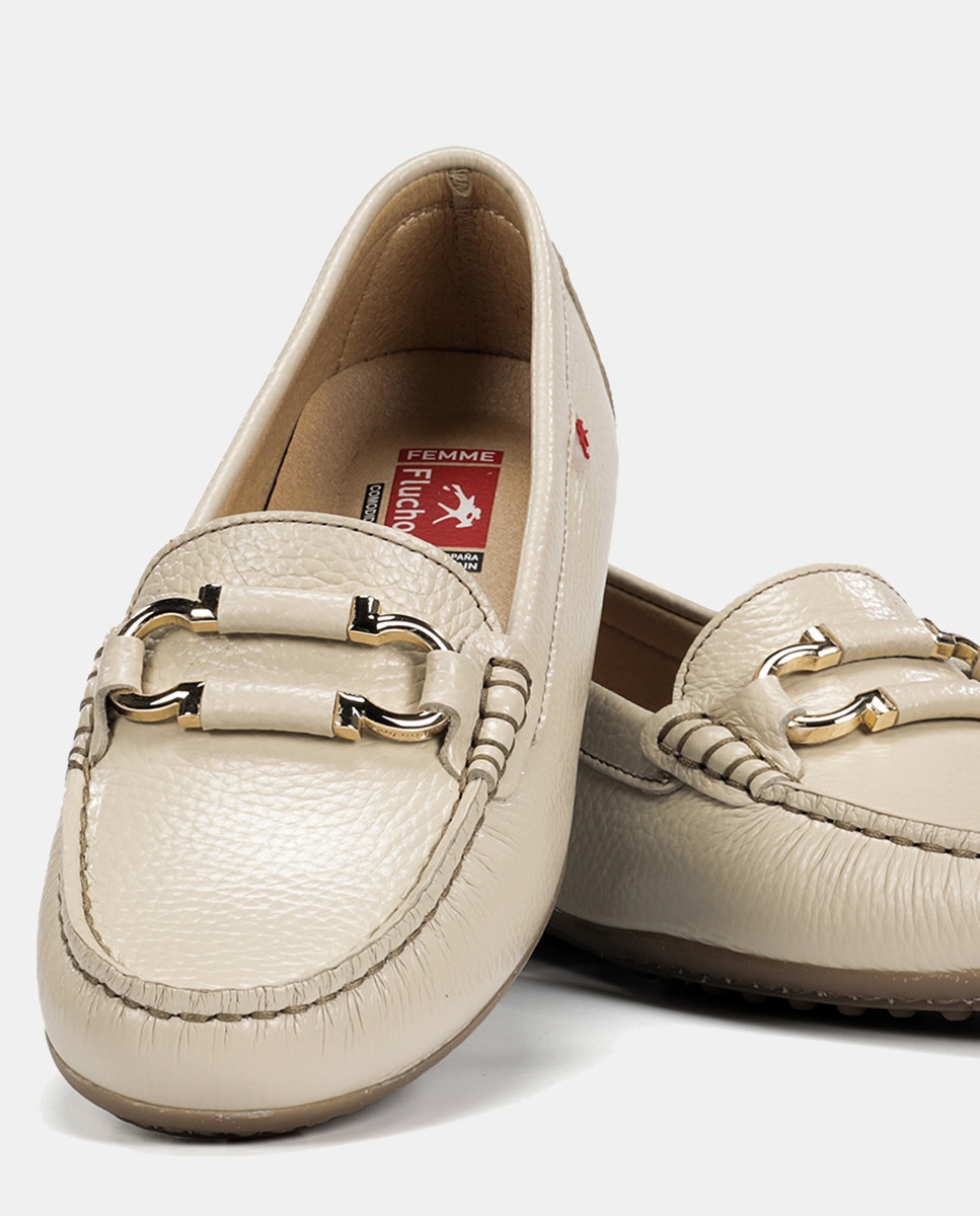 Imagen 7 de Mocasín de mujer en piel con adorno - Fluchos - Natural Natural