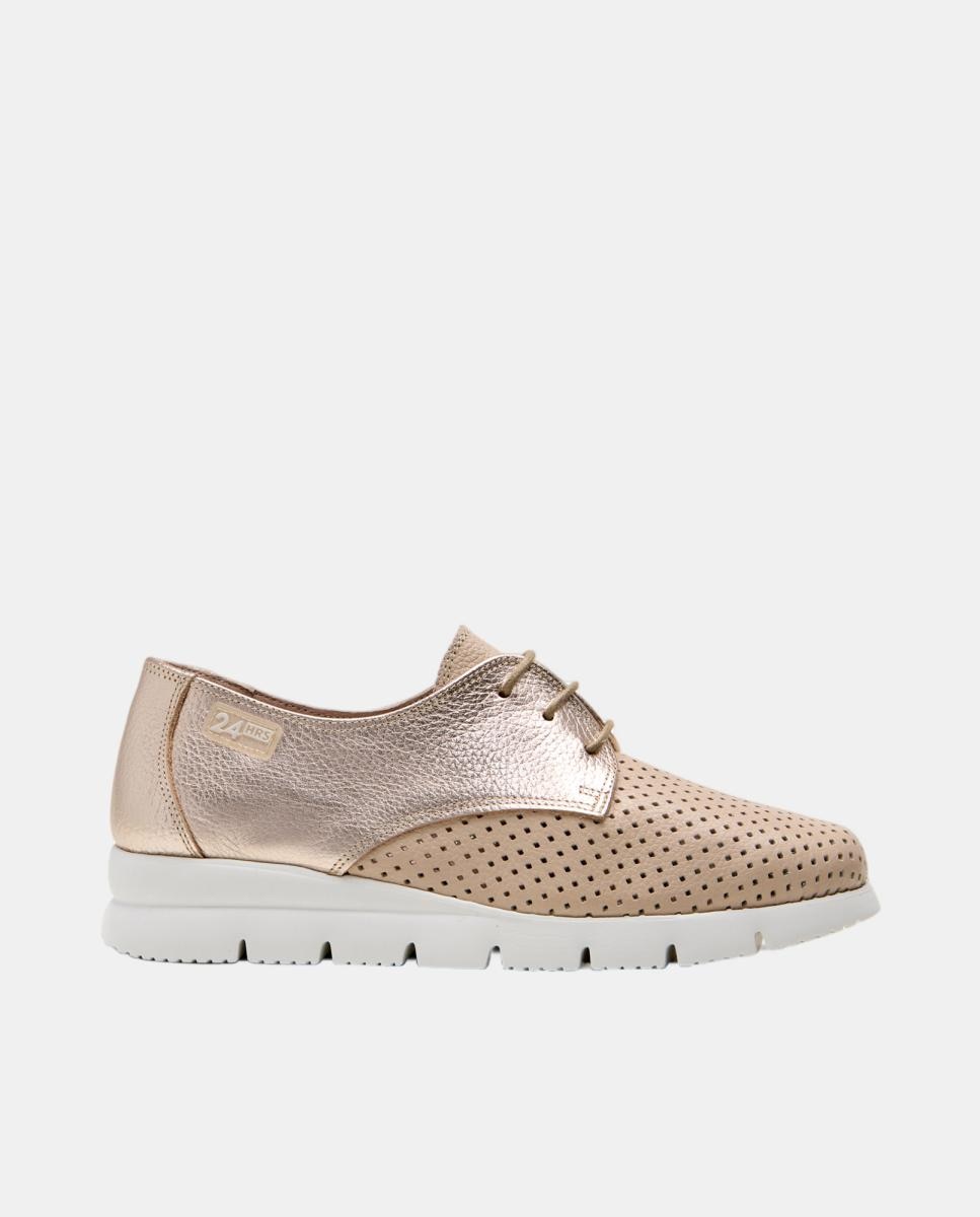 24HRS - Blucher en piel nuede y piel metal platino.
