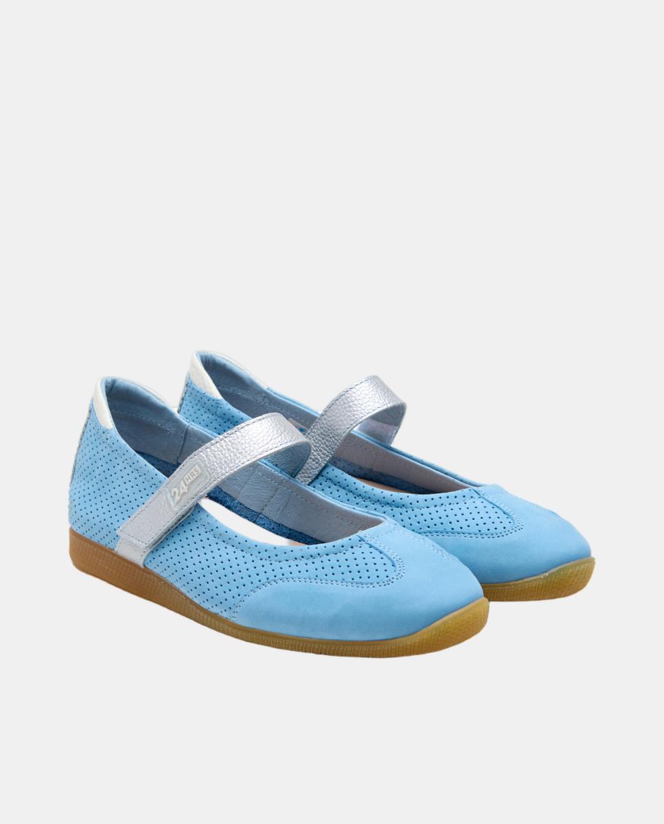 Sapatos de Presilha em Nobuck com Furos - Nude Denim-2