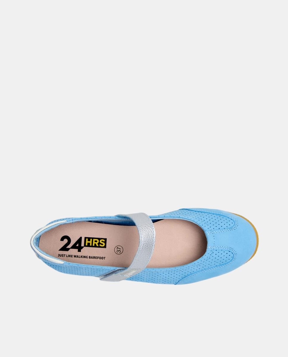 Sapatos de Presilha em Nobuck com Furos - Nude Denim-3