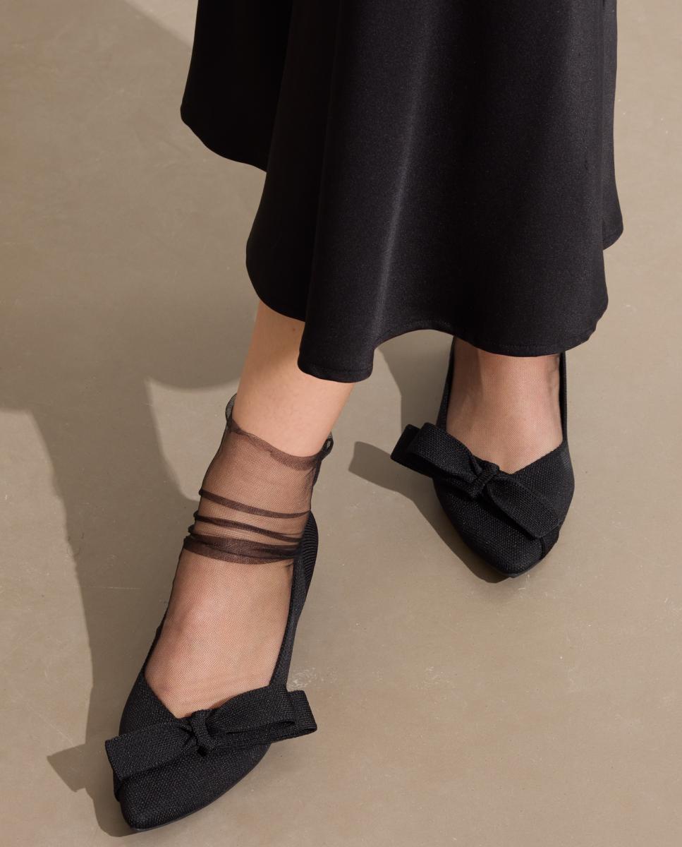 Sabrinas ponta com laço textil Preto-6