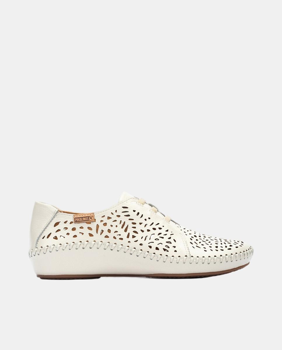 Imagen 1 de Zapatos planos de mujer de piel con cordones elásticos - Pikolinos - Blanco Blanco