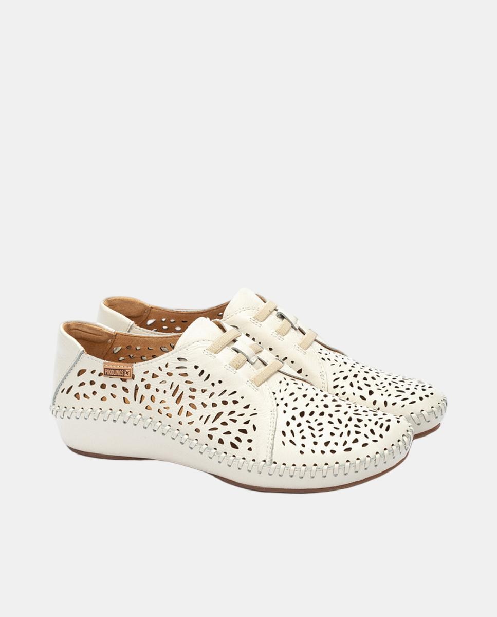 Imagen 2 de Zapatos planos de mujer de piel con cordones elásticos - Pikolinos - Blanco Blanco