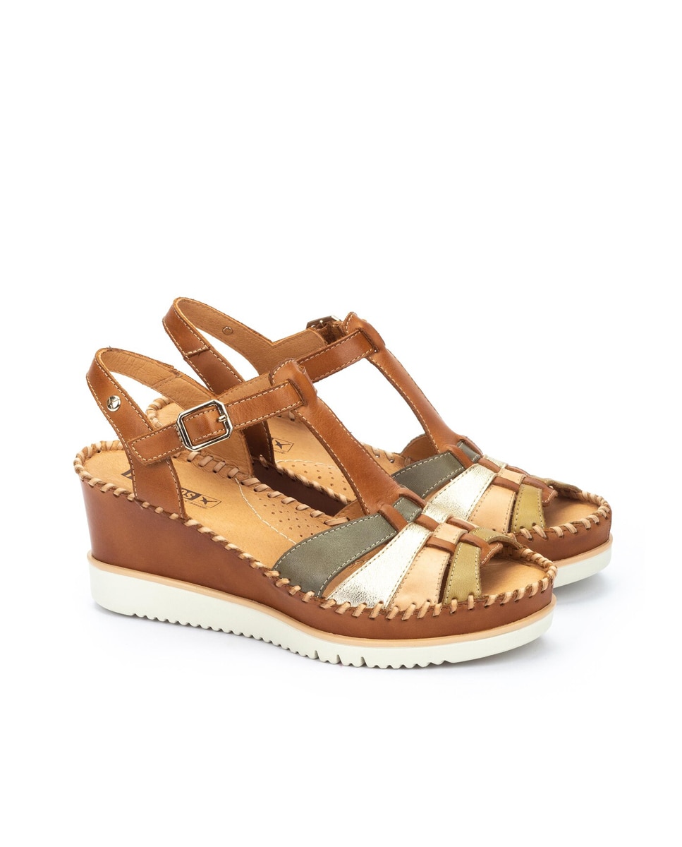 Sandálias de Cunha em Pele - Branco Castanho-2