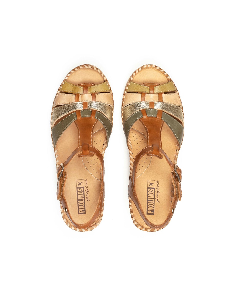 Sandálias de Cunha em Pele - Branco Castanho-3