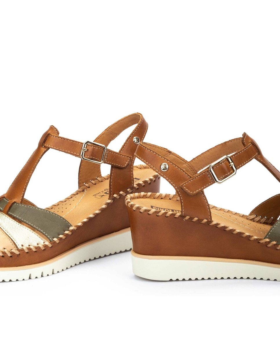 Sandálias de Cunha em Pele - Branco Castanho-4