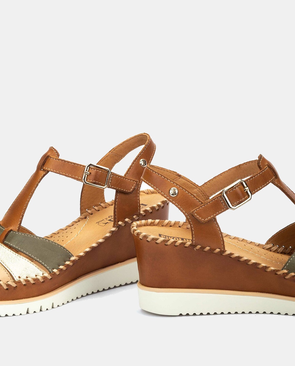 Sandálias de Cunha em Pele - Branco Castanho-8