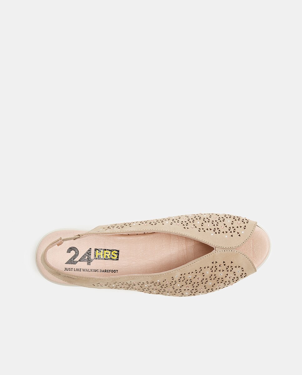 Zapato tipo pee-toe en color arena con cristales - 24HRS - Natural Natural-3
