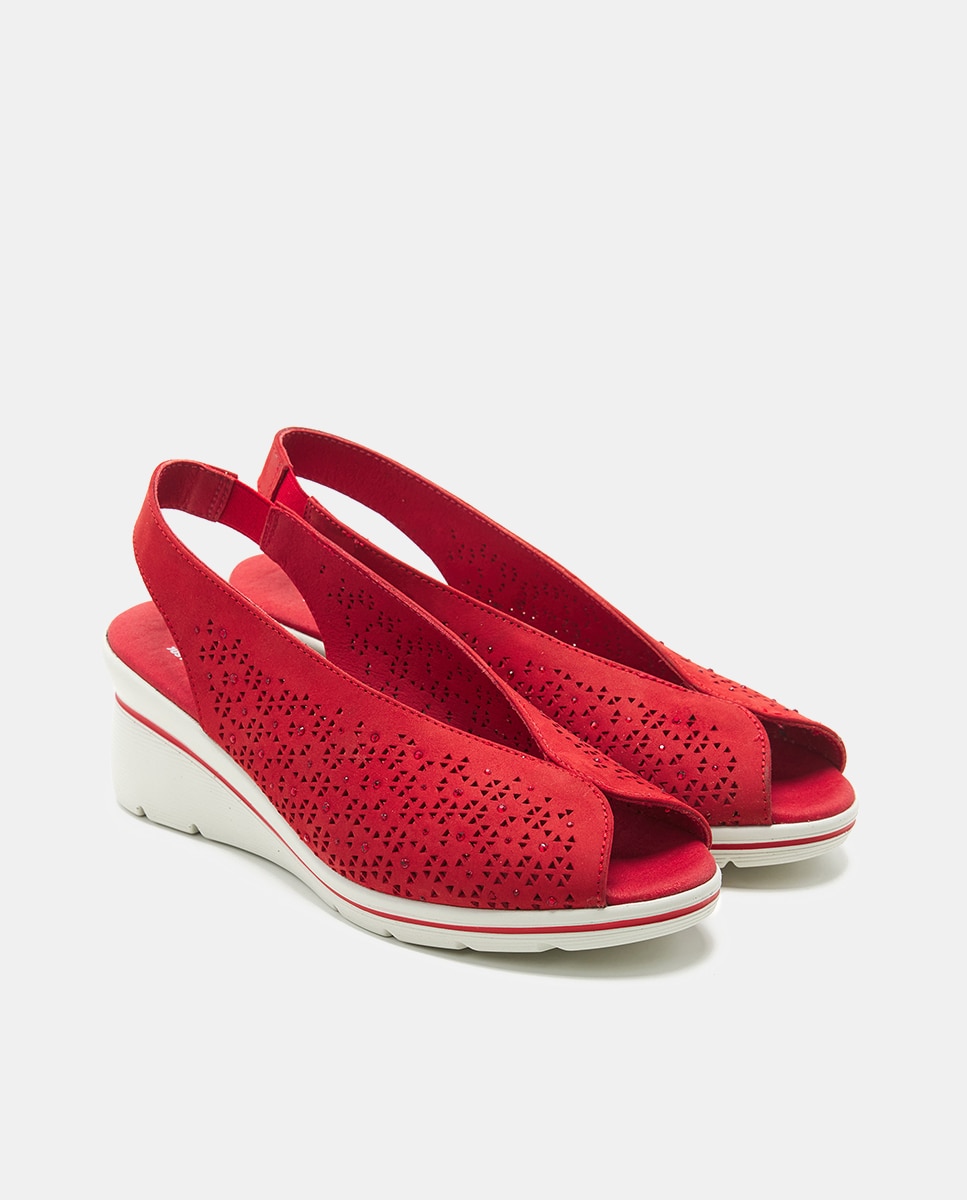 Sapatos Tipo Pee-Toe com Cristais - Cor de Areia Vermelho-2