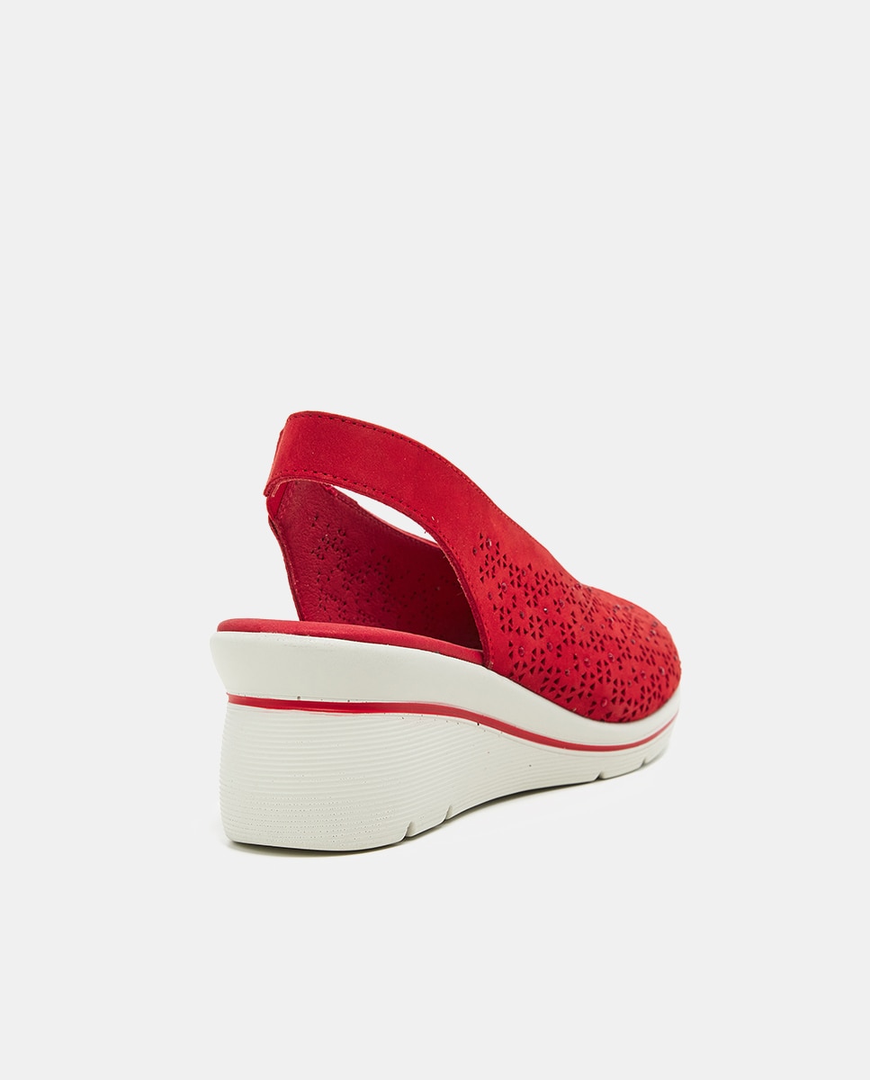 Sapatos Tipo Pee-Toe com Cristais - Cor de Areia Vermelho-4