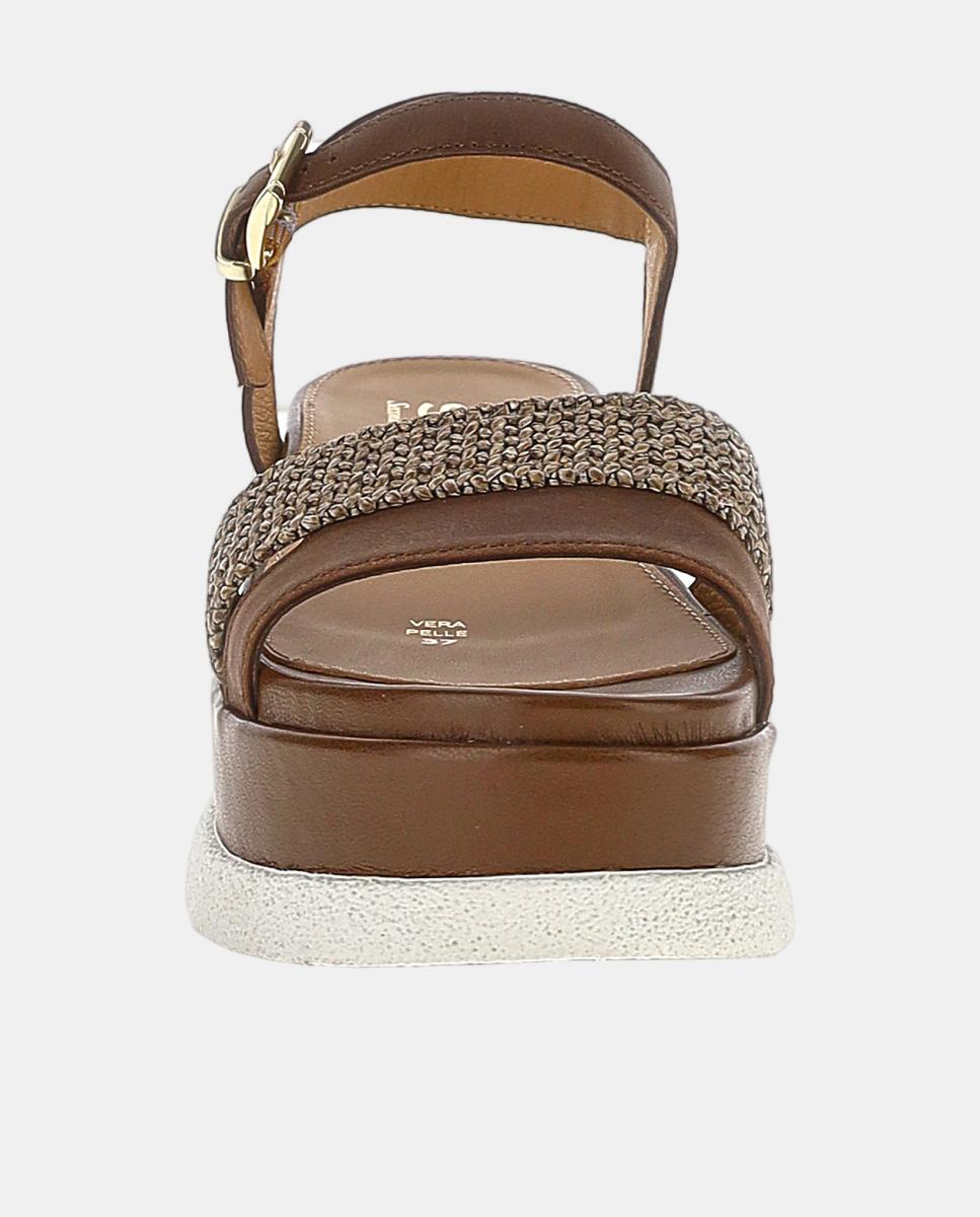 Sandálias com Fivela e Sola Flat de Ráfia Castanho-4