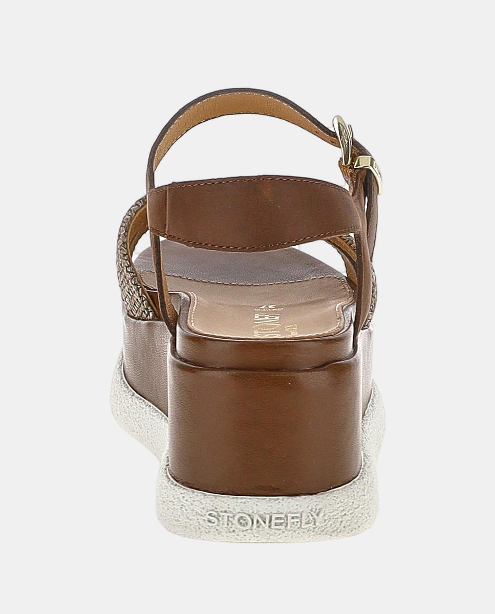 Sandálias com Fivela e Sola Flat de Ráfia Castanho-5