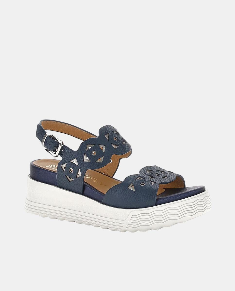 Sandálias com Fivela e Efeito Perfurado Azul-2