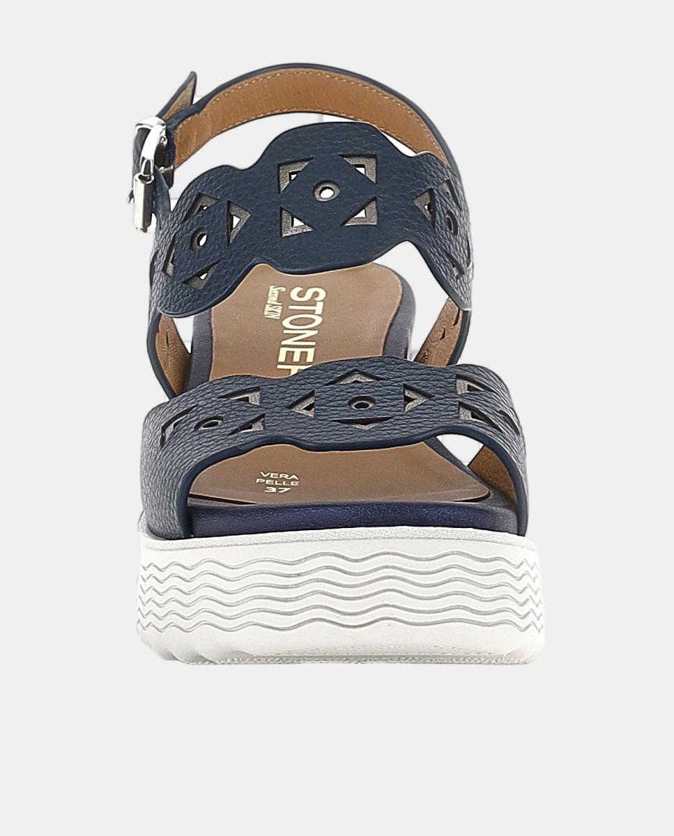 Sandálias com Fivela e Efeito Perfurado Azul-4