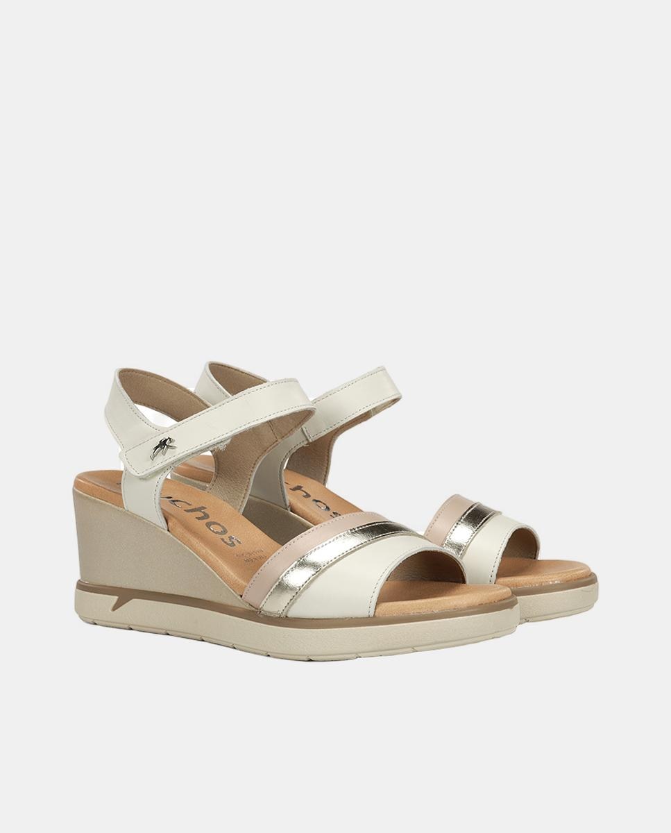 Sandálias em Pele com Fecho de Velcro Branco Osso-2
