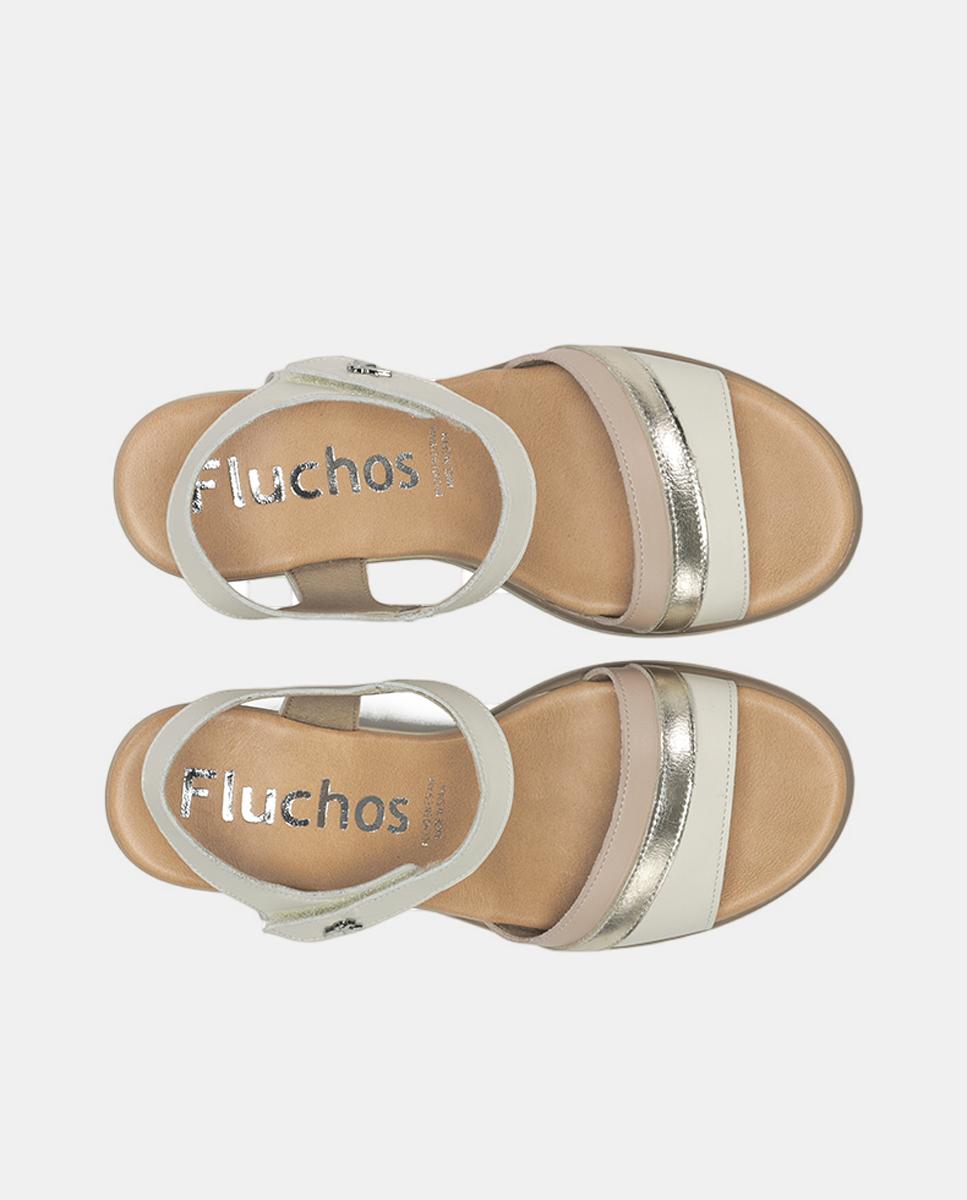 Sandálias em Pele com Fecho de Velcro Branco Osso-5