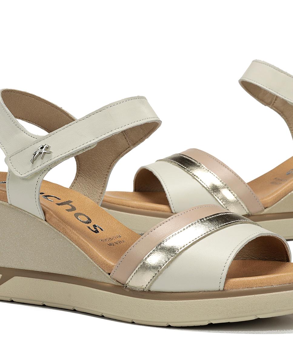 Sandálias em Pele com Fecho de Velcro Branco Osso-7