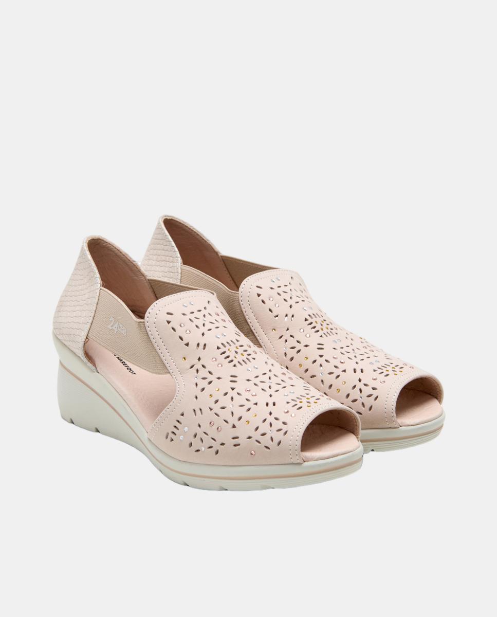 Sandálias de Cunha em Nobuck - Bege Rosa Nude-2