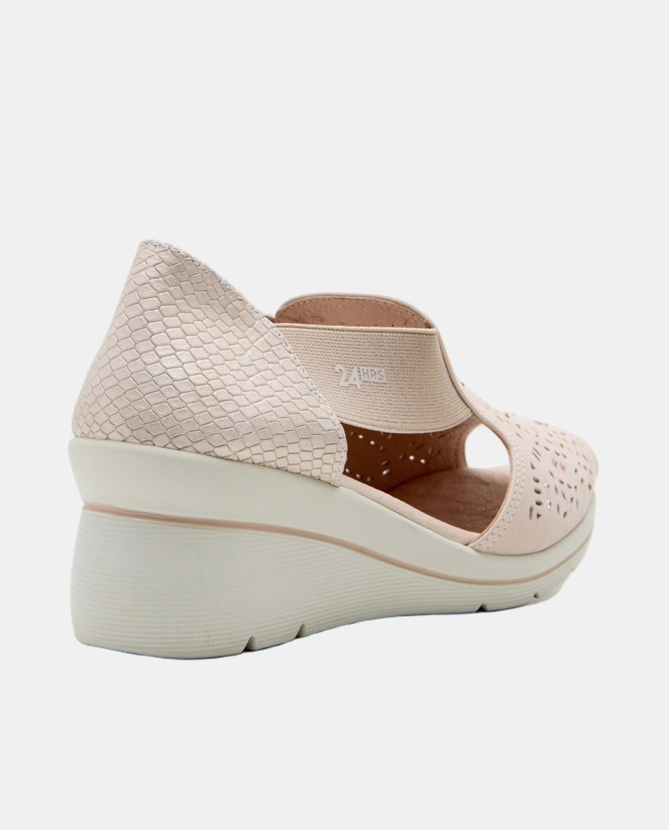 Sandálias de Cunha em Nobuck - Bege Rosa Nude-3