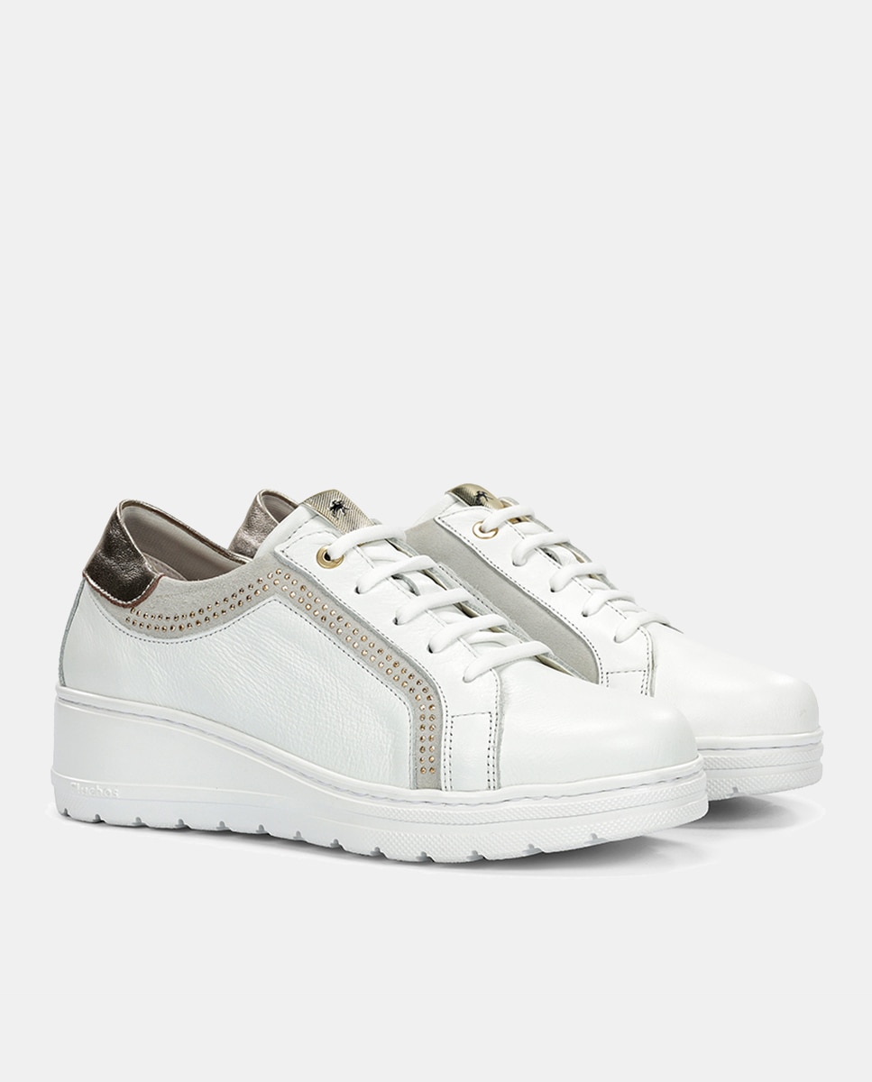 Sapatilhas em Pele com Atacadores Branco-2