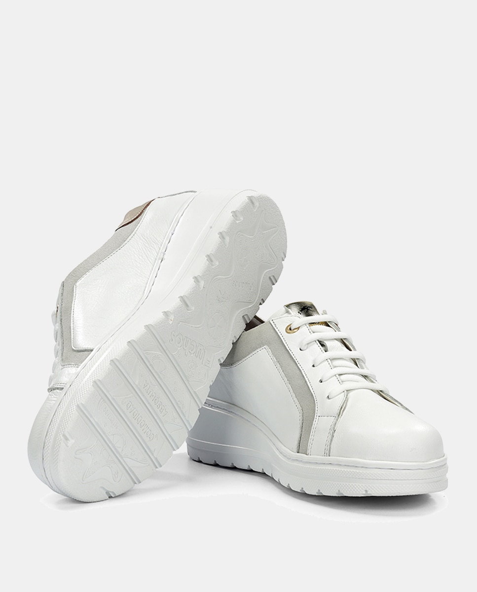 Sapatilhas em Pele com Atacadores Branco-4