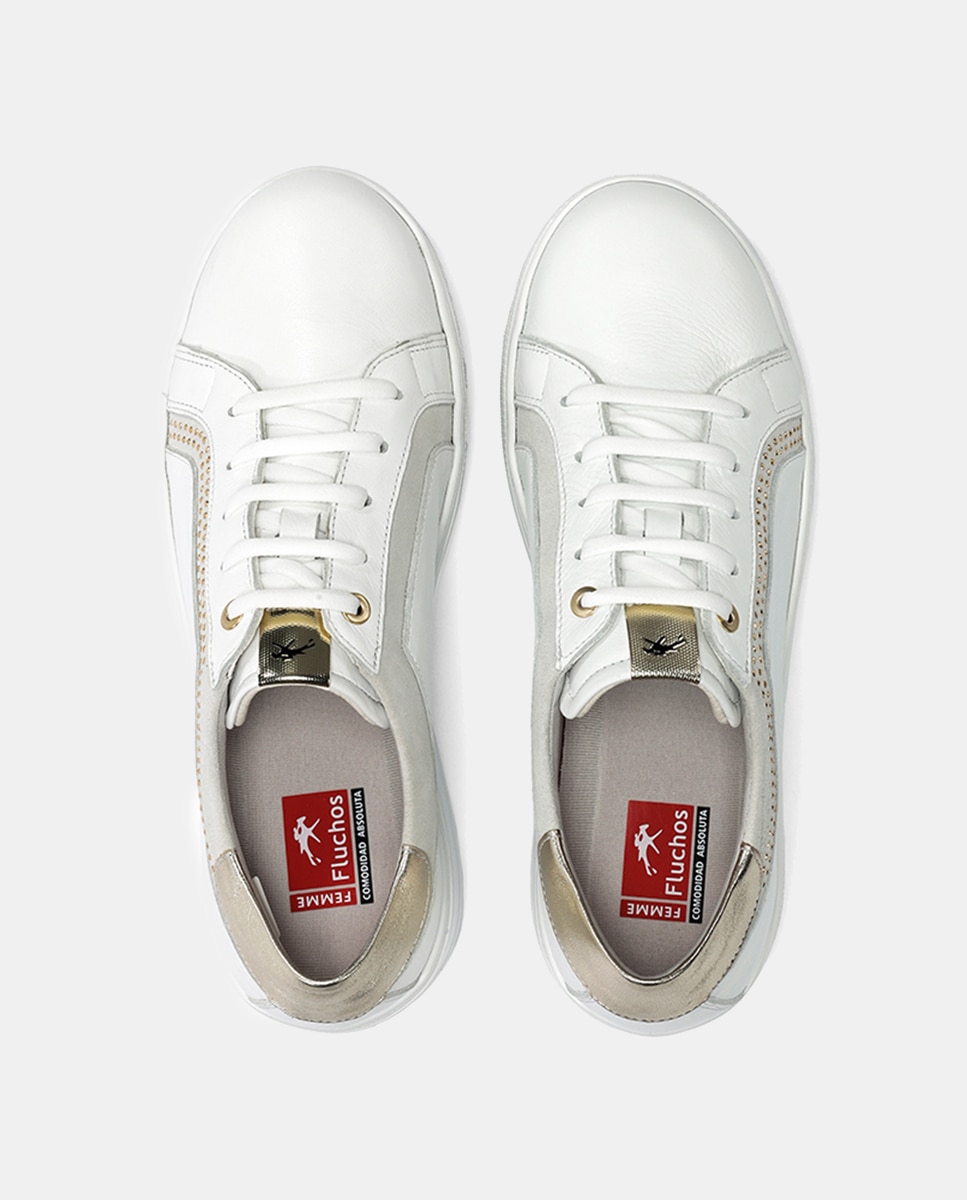 Sapatilhas em Pele com Atacadores Branco-5