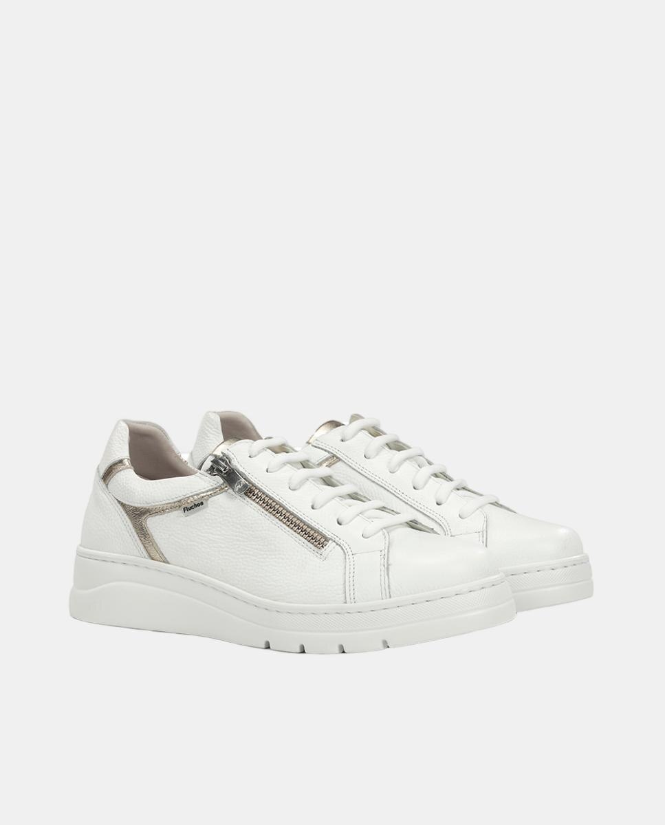 Sapatilhas em Pele com Fecho de Correr Branco-2