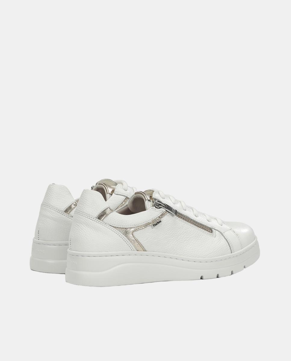 Sapatilhas em Pele com Fecho de Correr Branco-3