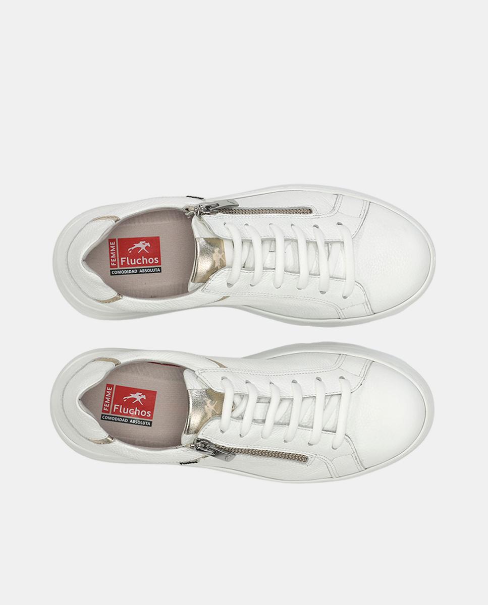 Sapatilhas em Pele com Fecho de Correr Branco-5