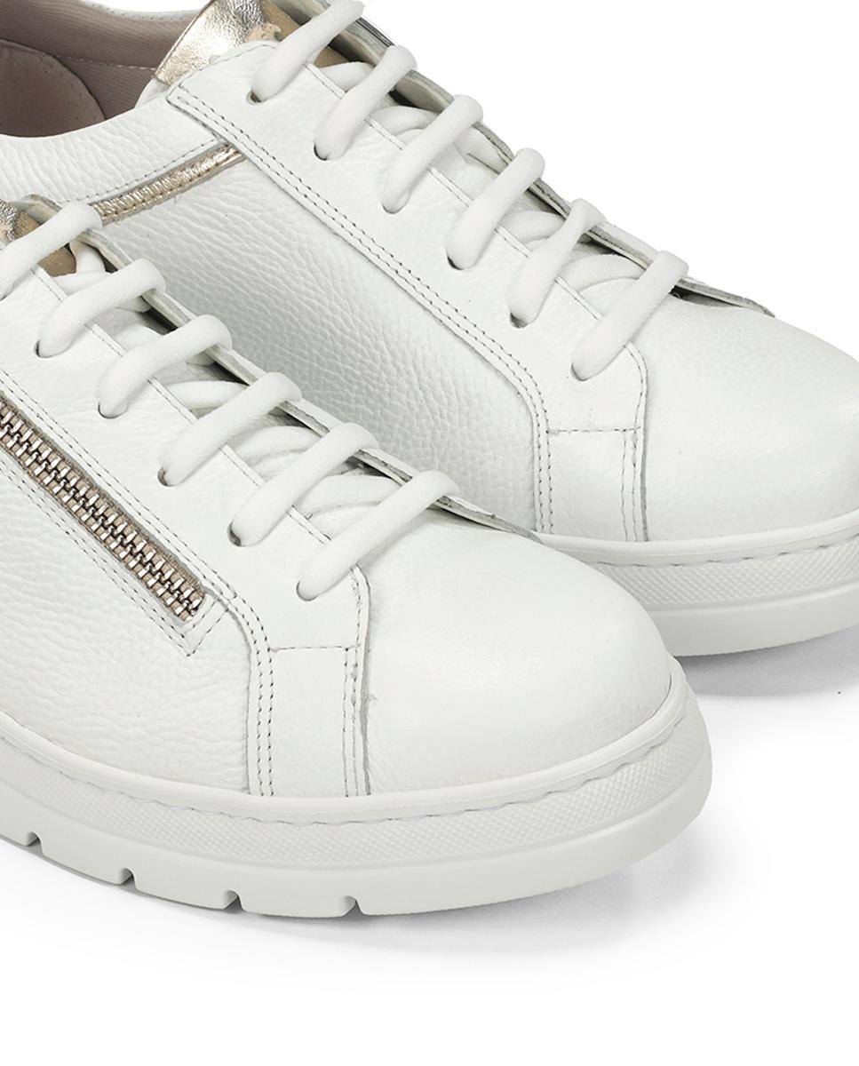 Sapatilhas em Pele com Fecho de Correr Branco-6