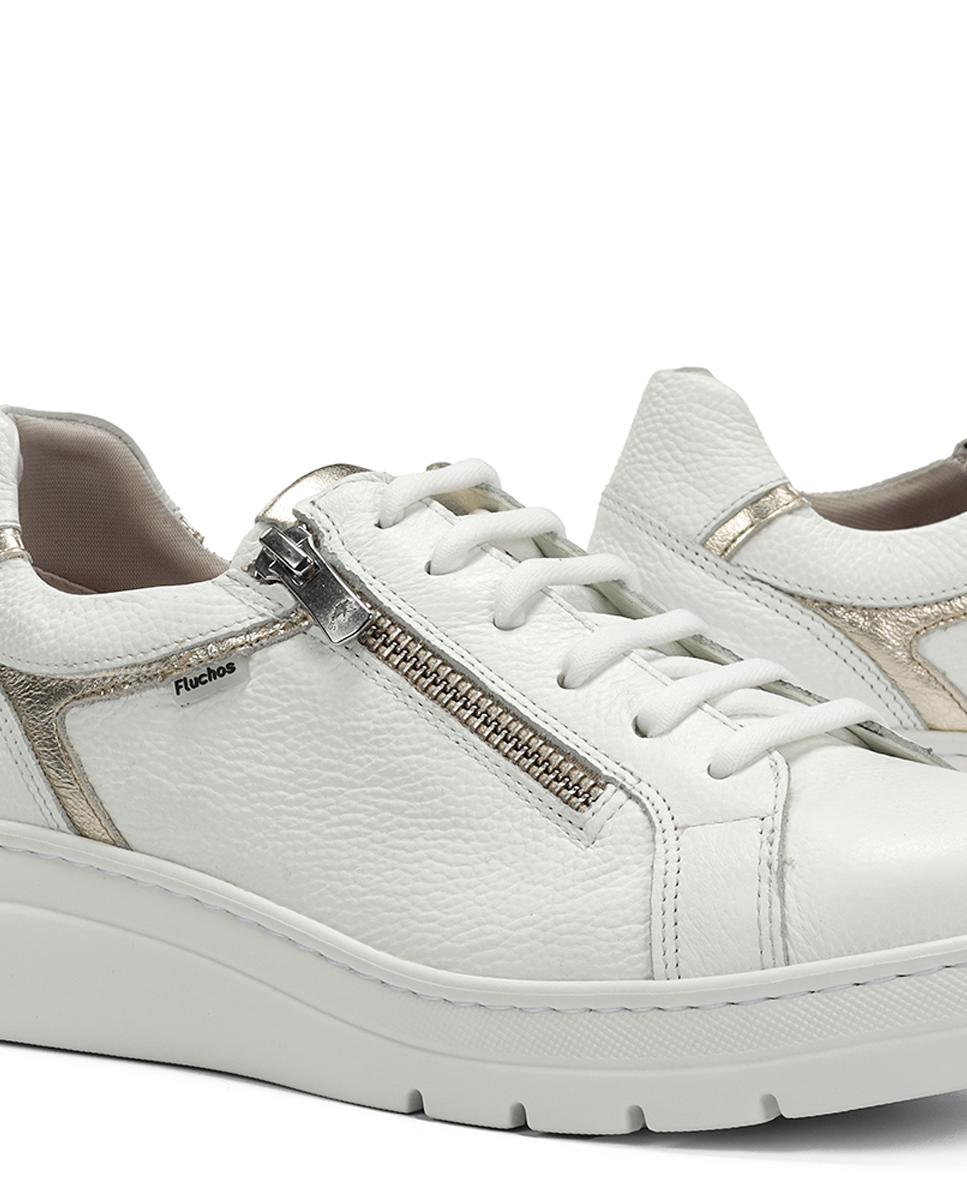 Sapatilhas em Pele com Fecho de Correr Branco-7