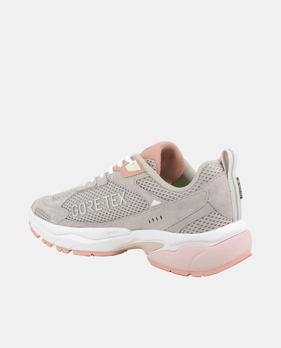 Sapatilhas Invisible Fit em Pele e Tecido com Fecho de Atacadores e Forro Goretex - Cinzento Natural-3