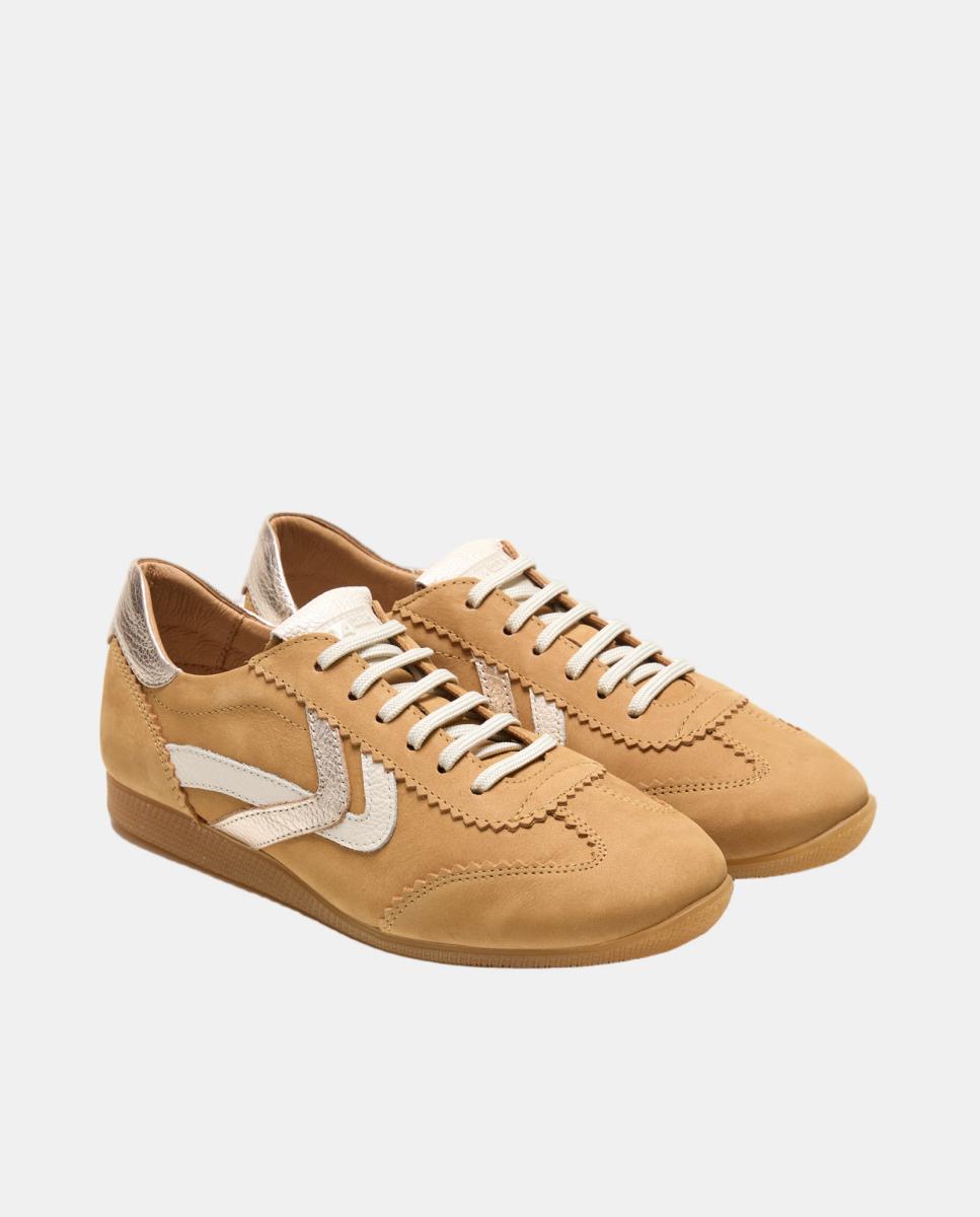 Sapatilhas em Pele - Branco/Detalhes Taupe Couro-2