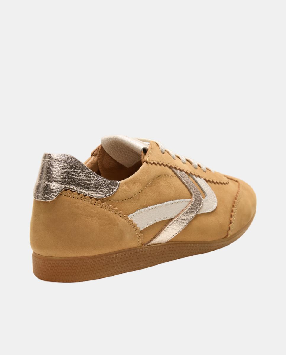 Sapatilhas em Pele - Branco/Detalhes Taupe Couro-3