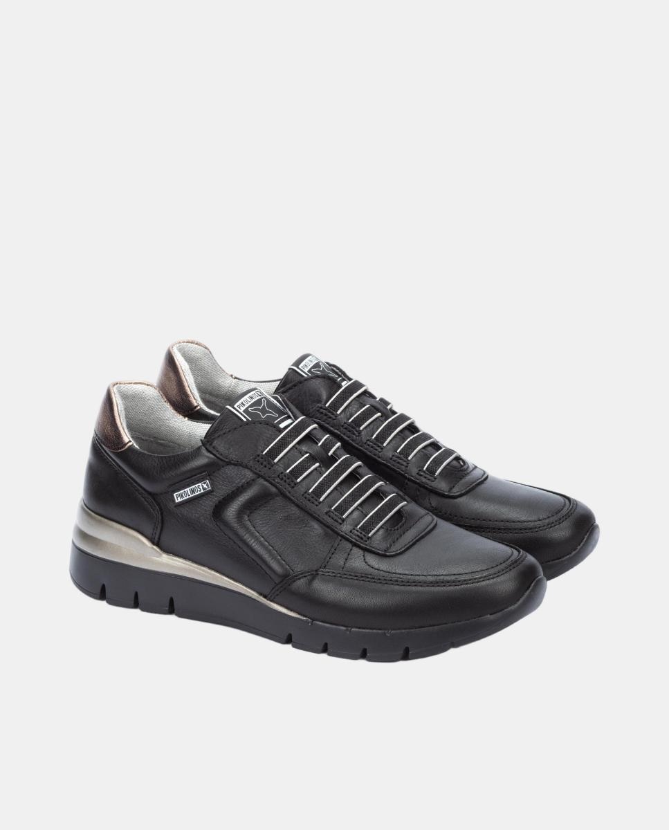Sapatilhas em Pele com Palmilha Memory Foam e Sola Extra Ligeira Preto-2