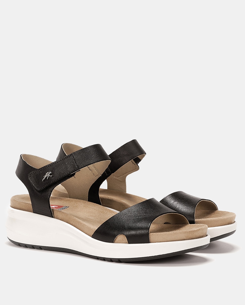 Sandálias Yagon com Fecho Aderente e em Pele Preto-2