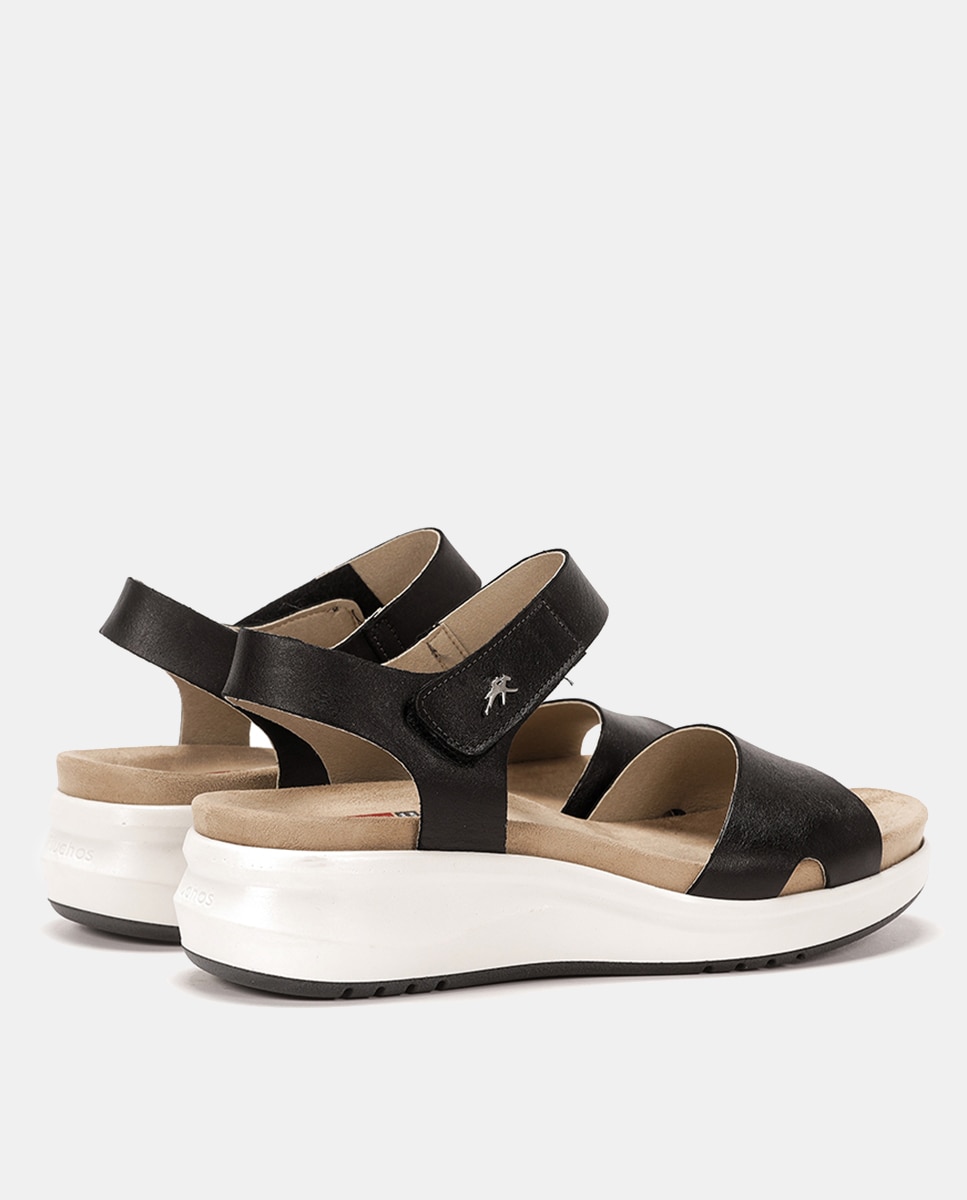 Sandálias Yagon com Fecho Aderente e em Pele Preto-3