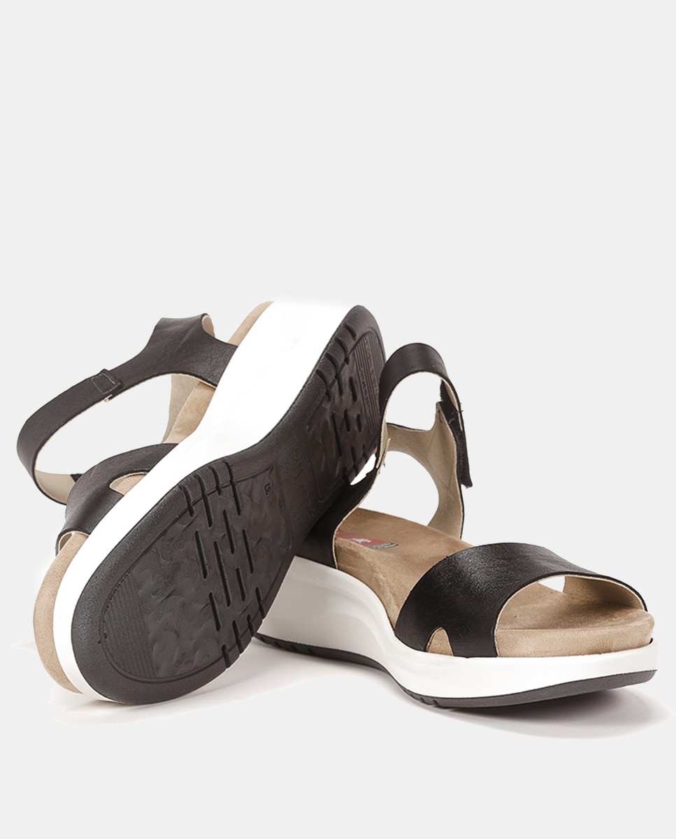 Sandálias Yagon com Fecho Aderente e em Pele Preto-4