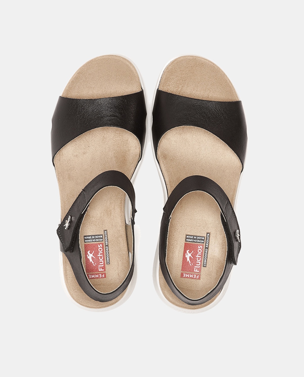 Sandálias Yagon com Fecho Aderente e em Pele Preto-5