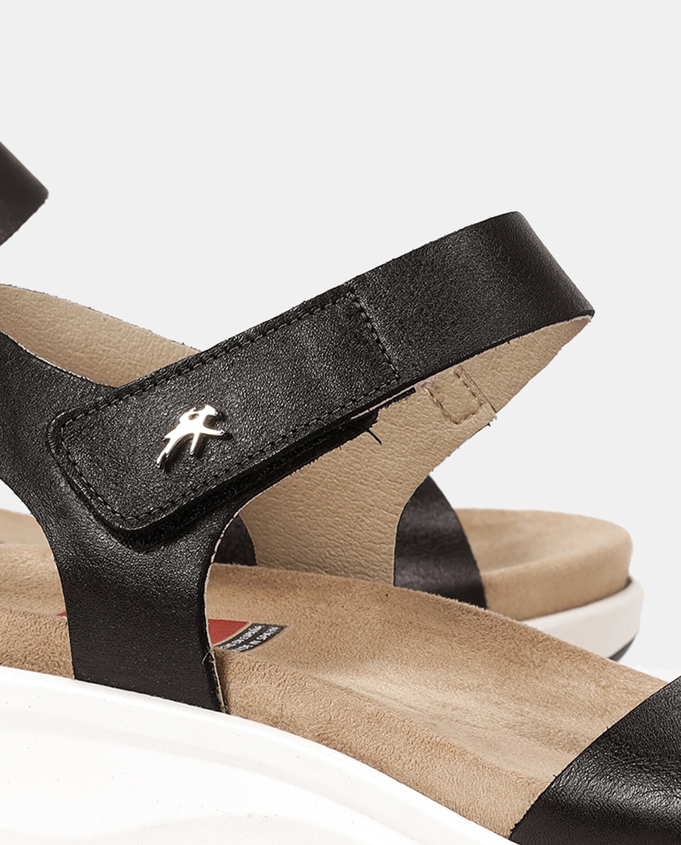 Sandálias Yagon com Fecho Aderente e em Pele Preto-7