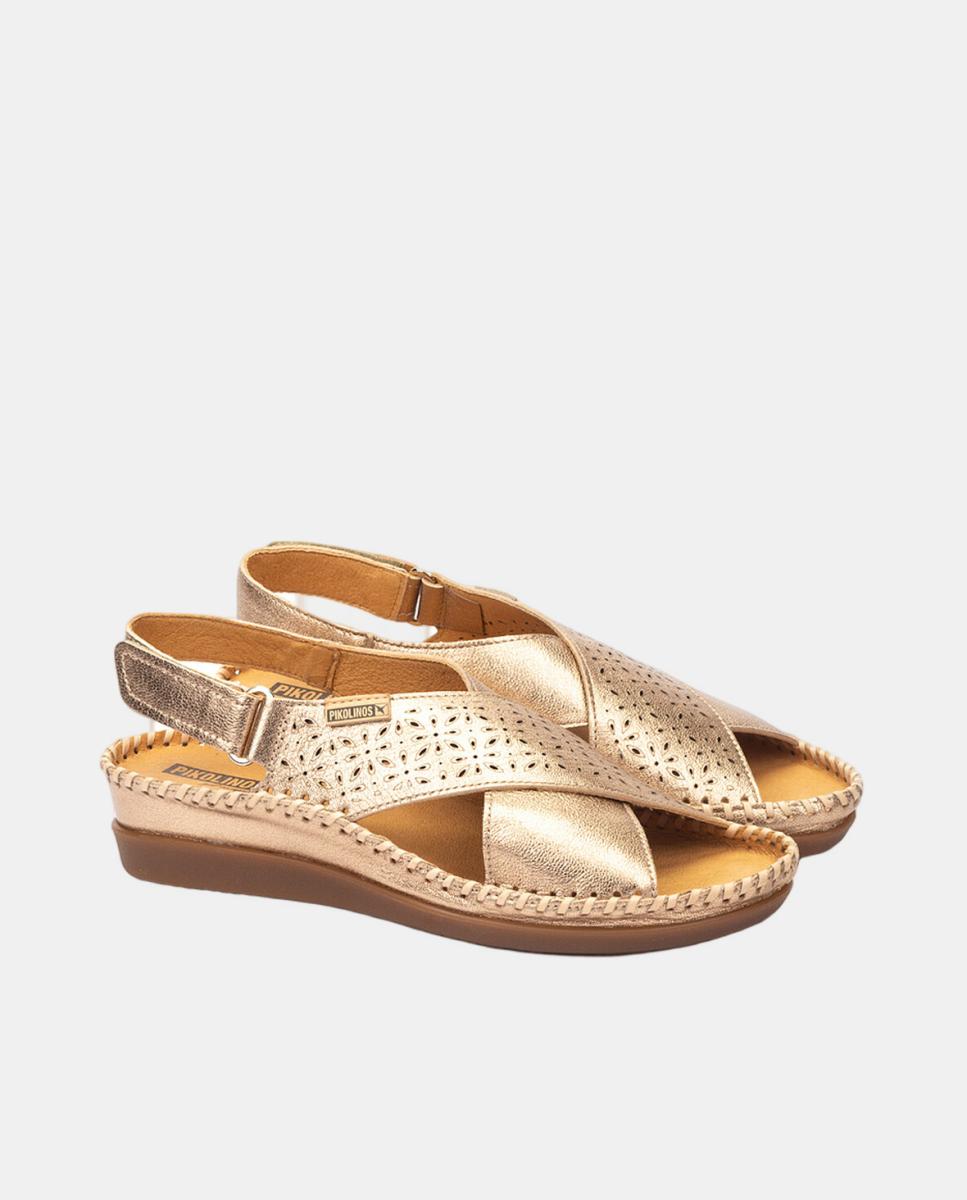 Sandálias de Cunha em Pele - Branco Ouro-2