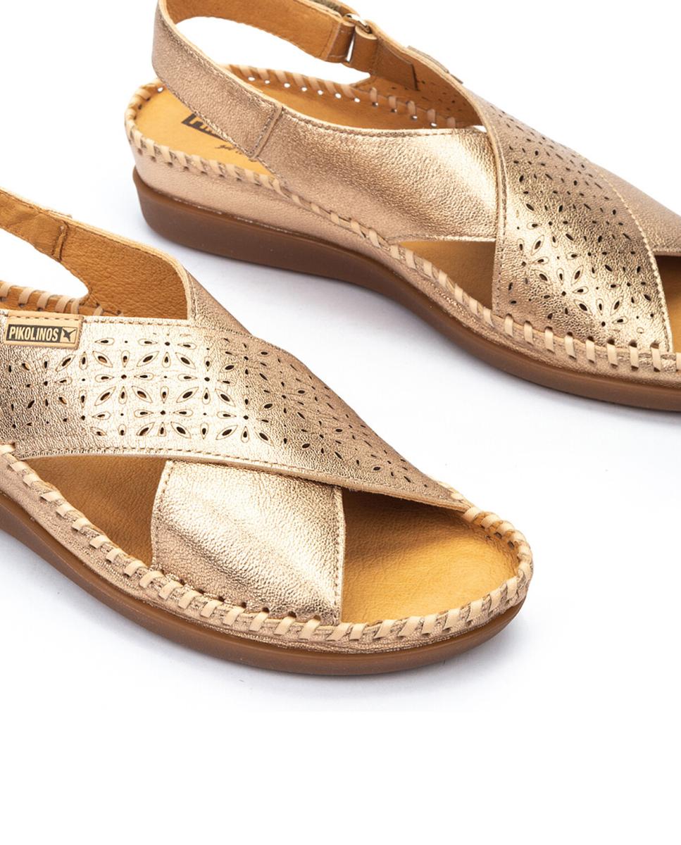 Sandálias de Cunha em Pele - Branco Ouro-4