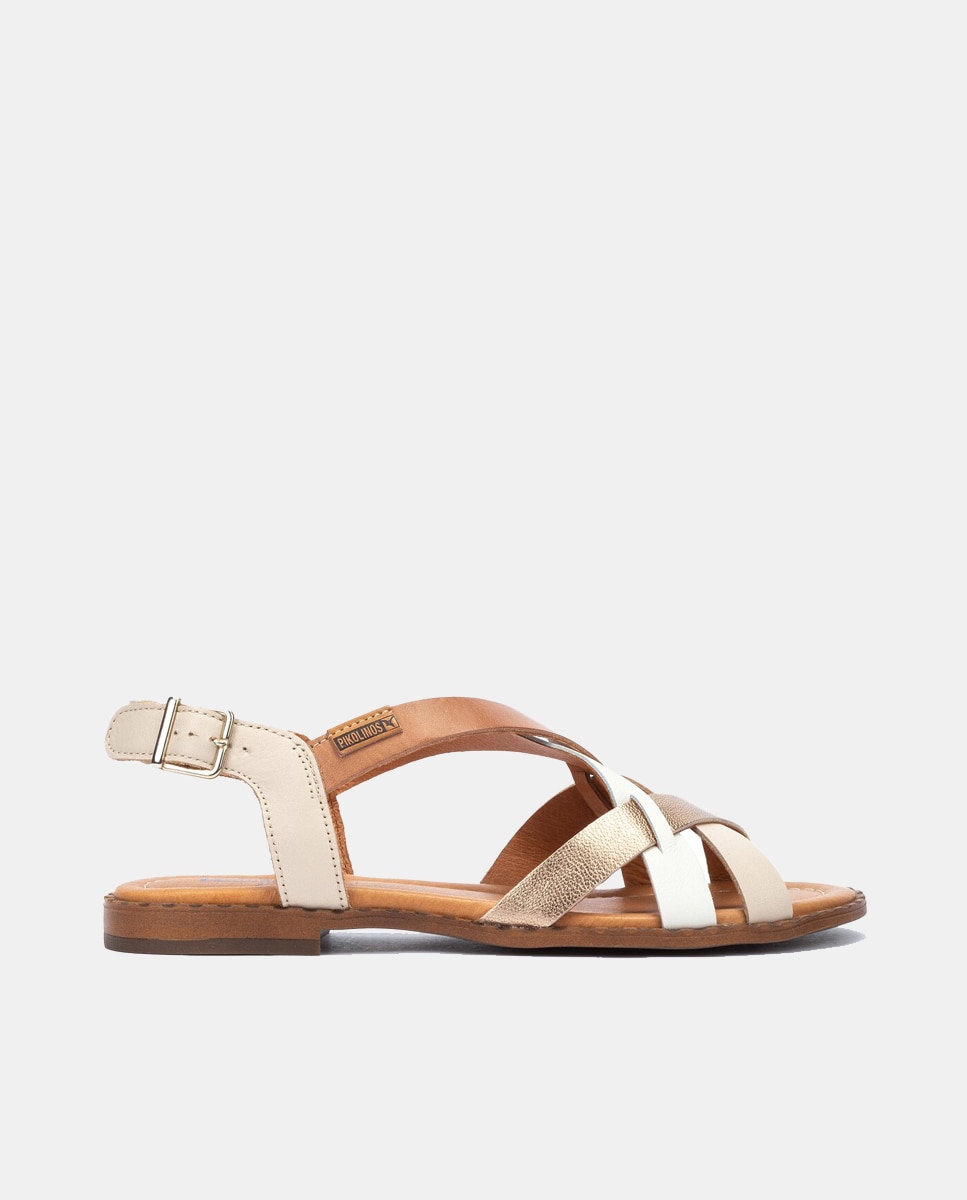Sandálias Rasas em Pele - Creme Natural-1