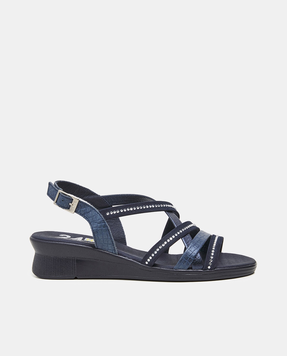 Imagem 0 de Sandálias de Cunha Média com Tiras - Platina